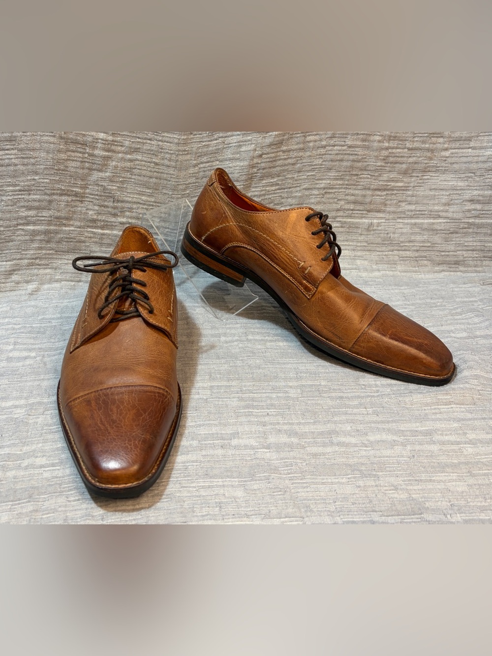 Van Lier Men’s cognac leather cap-toe Derby dress shoes